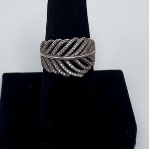 Pandora Light As A Feather Sterling Silver 925 Ring Clear Cubic Zirconia Sz 54